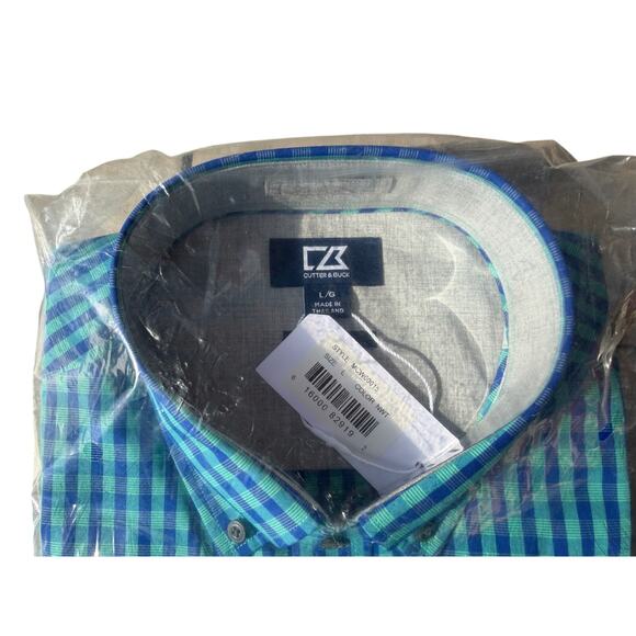 Cutter & Buck Men Non Iron Long Sleeve Shirt Checkered Teal Blue Large NWT - Picture 4 of 6